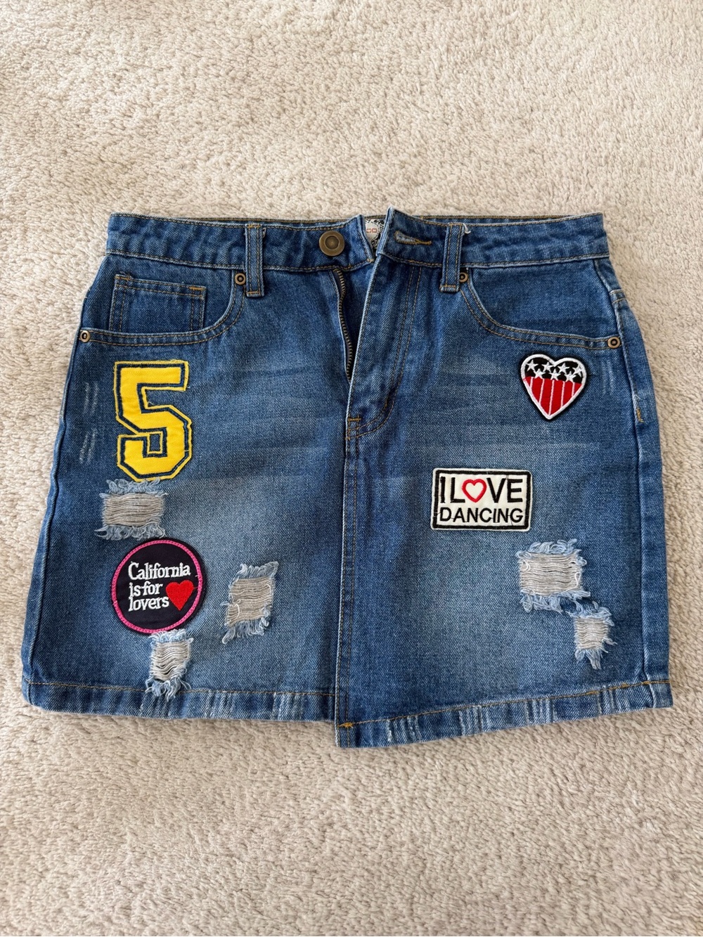 Boohoo Blue Denim Patchwork Mini Skirt with Patches